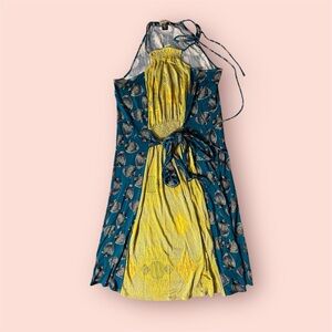 Issa London 100% Silk Dress Blue Yellow Fish Pattern US4 UK8 With Lots Of Love